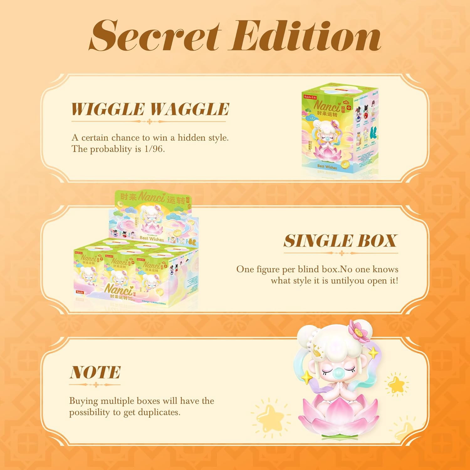 Rolife Best Wishes Series Nanci Blind Box, Random Collectible Action Figure 3.1-3.7 Inch, Mini PVC Desk Decor, Birthday Gift for Teens Adults, Single Box Mystery Style
