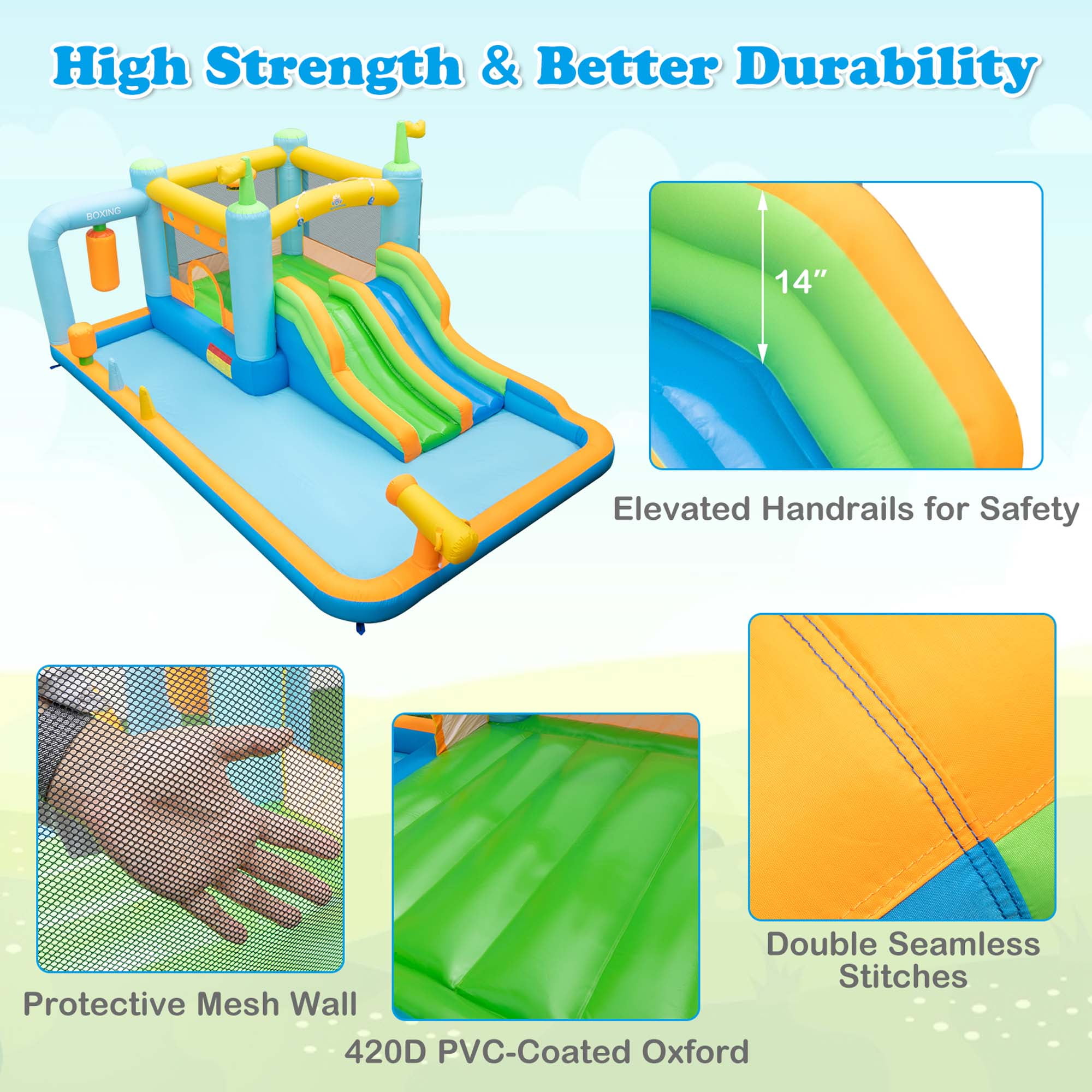 Costway Inflatable Water Slide Giant Kids Bounce House Park Splash Pool without Blower for Toddler, Bouncy Water Park