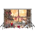 thumbnail image 1 of XDDJA Tissu Polyester 7x5ft Cheminée Fenêtre grilles Photographie Fond Rouge Bougie Studio de Feu Toile de Fond, 1 of 2