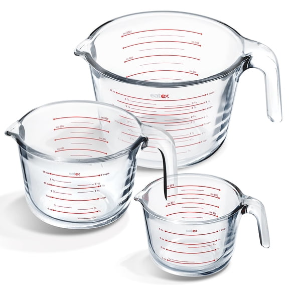Eatex Juego De 3 Tazas Medidoras De Vidrio – Tazas Medidoras De Líquidos – Juego De Tazas Medidoras De Vidrio – 1 2 4 Tazas De Medición – Tazas Medidoras Aptas Para Lavavajillas, Horno, Microondas
