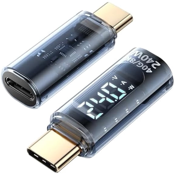 Sanlufa 240W USB C Power Meter,Gold Plated Bi-Directional Adapter with Voltage,Current and Power Display,Male to Female USB C Adapter for iPhone 16,iPad Pro,MacBook,2Pack,Transparent Blue