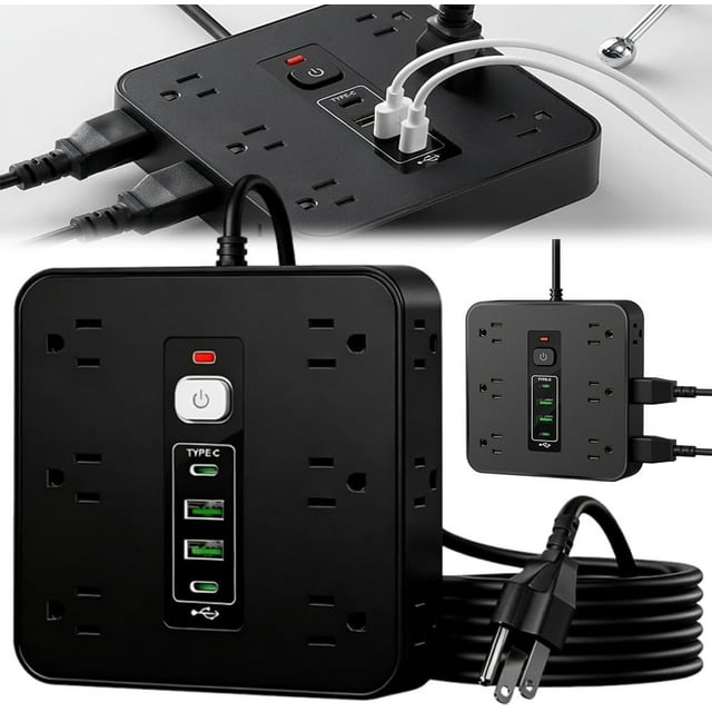 Barre d'Alimentation 16-en-1 avec Interrupteur et Protection contre les Surtensions, Rallonge de Voyage avec Ports USB, Rallonge Électrique pour Prise, Rallonge 6,5 Pi Interrupteur Marche/arrêt