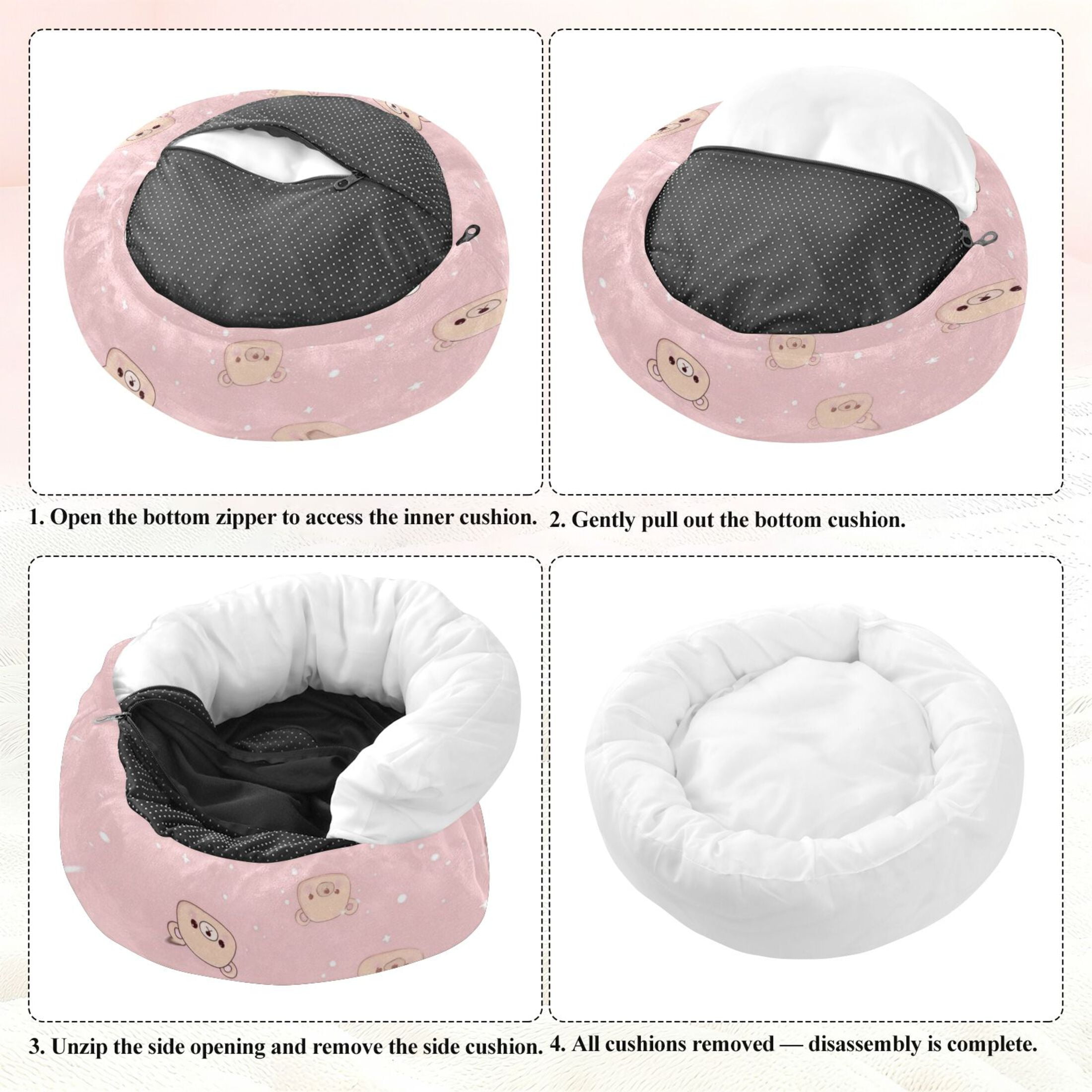 Iauyy Pet Couch Donut Cat Bed for Indoor Cats/Small Dogs Washable & Machine with Non-slip Bottom Calming Cat Furniture, Face Of The Little Bear (M)