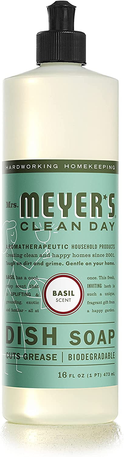 Mrs. Meyer's Liquid Dish Soap, Biodegradable Formula, Basil, 16 fl. oz - Pack of 6