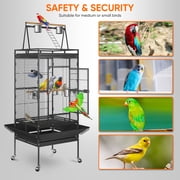 HomGarden 68-inch 2in1 Large Iron Bird Cage Play Top W/Rolling Stand for Small Medium Parrot Pet Black