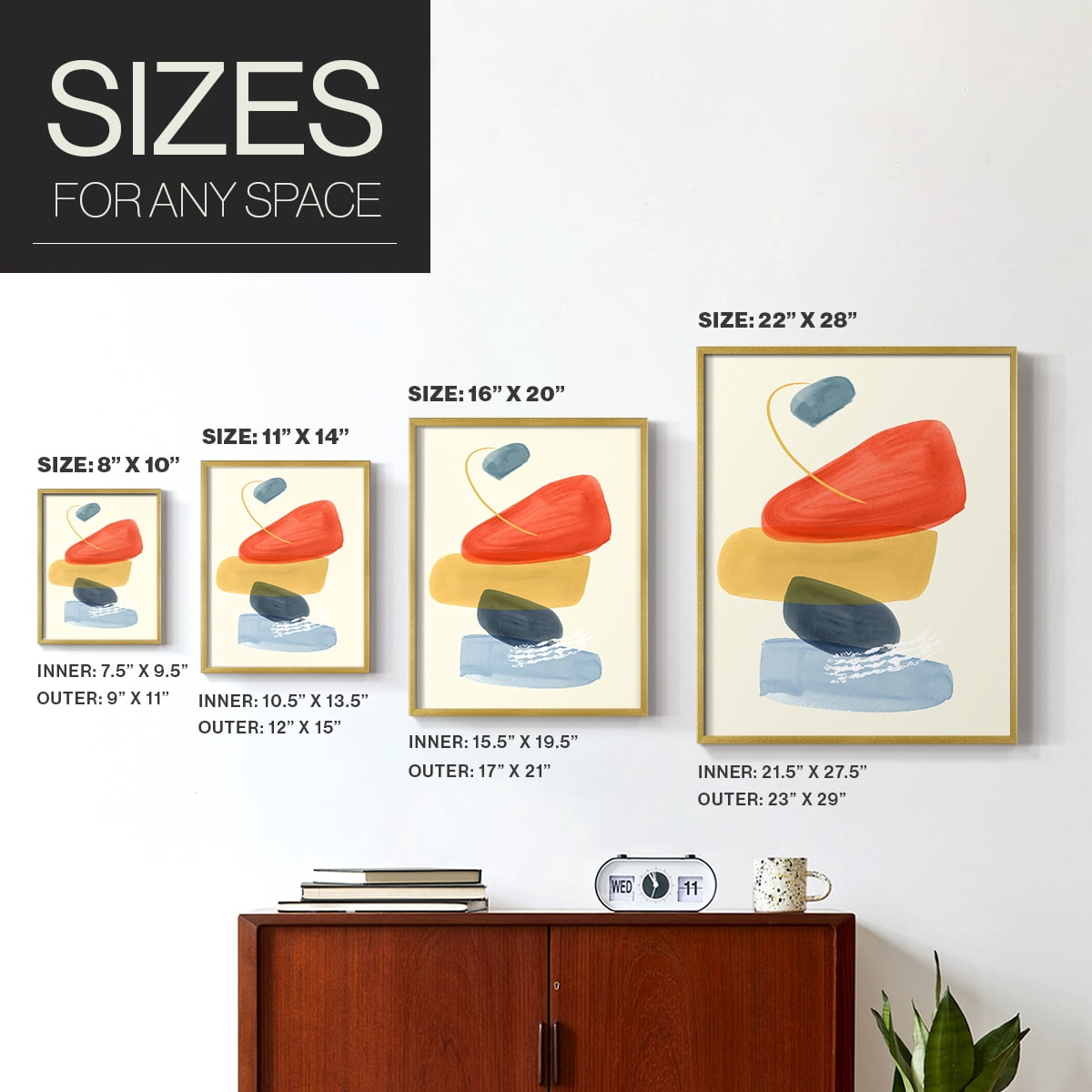 Bright Color Bundle II Framed Print in Gold Solid Wood Framed Print No Nail Hanging