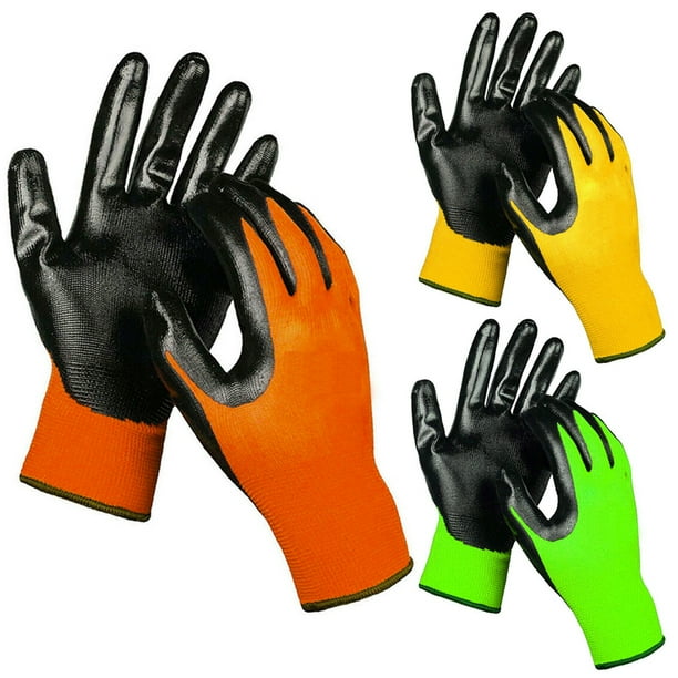 3 Pairs Safety Work Gloves Nitrile Coated Garden Mechanics Heavy Duty