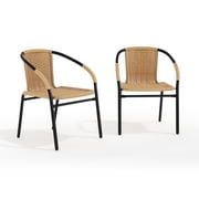 BizChair Set of 2 Commercial Grade Beige Rattan Indoor-Outdoor Restaurant Stack Chairs