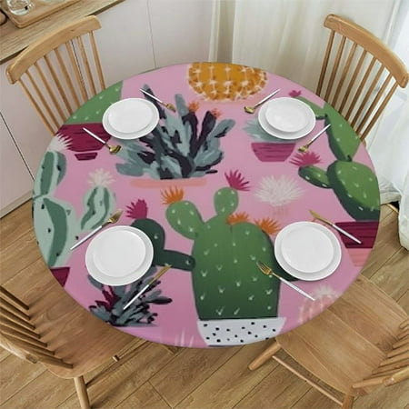 

ONETECH Cactus Succulents Round Table Cover Great for Home Kitchen Parties Holiday Dinner 100% Polyester Fiber 42-46