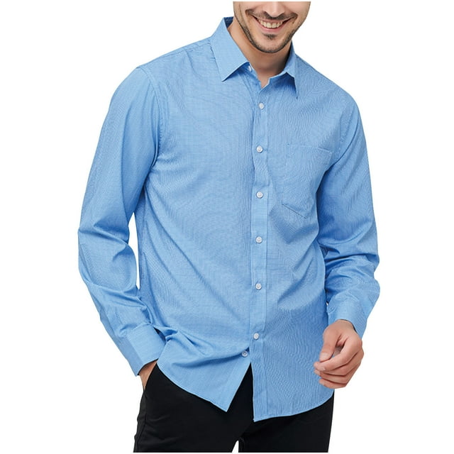 pstuiky Camisas de manga larga abrigadas para hombre, Camisa informal y moderna de manga larga con solapa y botones en color liso para hombre Tops de talla grande para hombre l