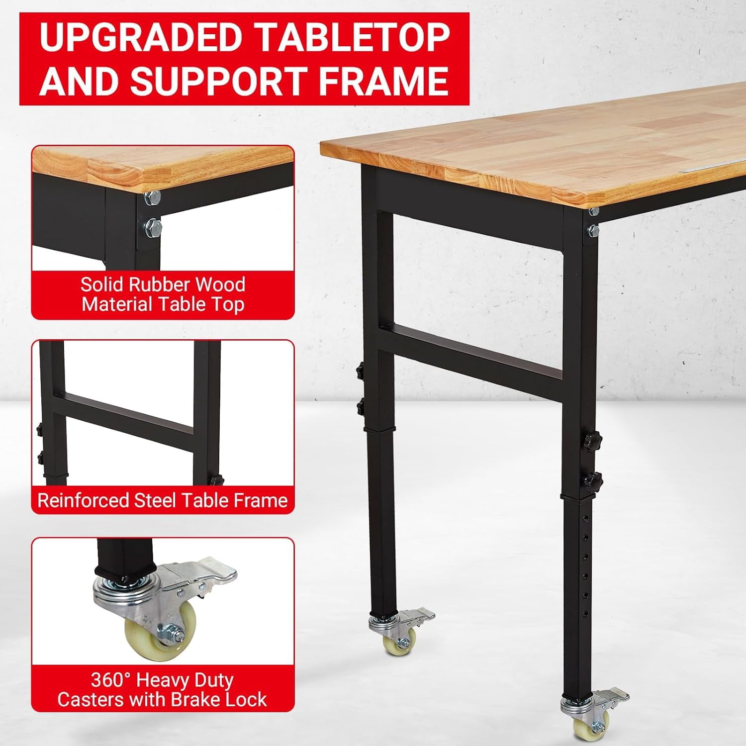 Garvee 48" Adjustable Workbench with Scale, Pegboard and 6 Hooks, 29.5" - 39.4" Adjustable Height, 2200 LBS Load Capacity Portable Worktable for Workshop, Garage, Office, Home, Wheels
