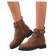 thumbnail image 3 of Zapatos Botines mujer Botas planas con punta sólida zapatos informales de encaje botines cortos de invierno sin cordones botas redondas para mujer botas térmicas de felpa para mujer (Brown 8.5), 3 of 7