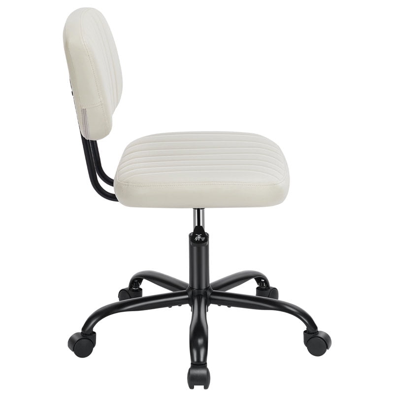 Desk Chair, Armless Activity Chair with Wheels, Comfy Low Back Swivel Task Chair, White