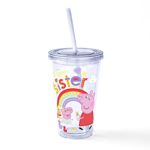 CafePress - Peppa Pig: Even Bigger Sister - 16 Ounce Classic Clear Insulated Double Wall Tumbler Cup with Lid Straw , Reusable