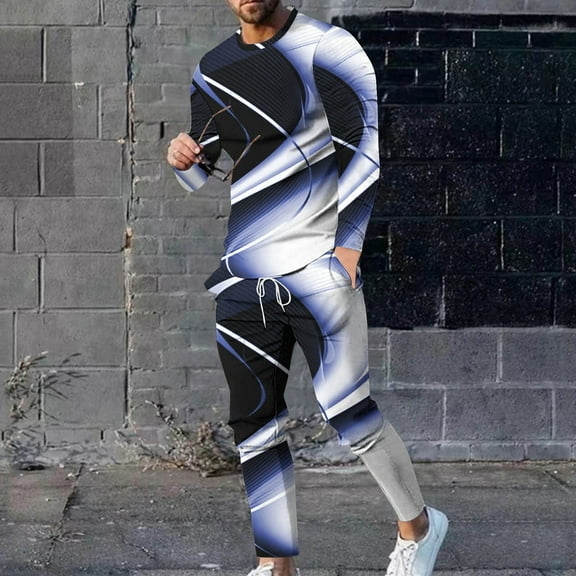 Wavsuf Sweatsuits 2pcs Sets Mens Jogger Set Long Tight Sweatshirt and Sweatpants Purple Size L