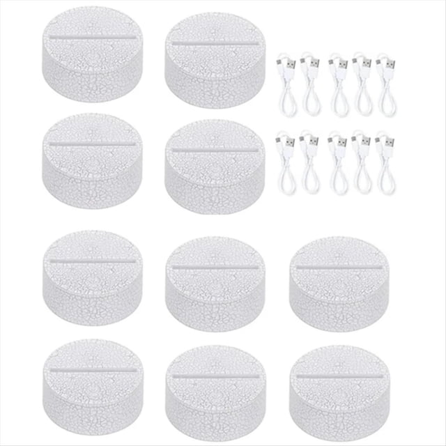 10 Piezas Base de Lámpara LED 3D Acrílica Base de Luz de Mesa Ajuste de 7 Colores Batería ABS o Accesorios de Iluminación Operados por USB