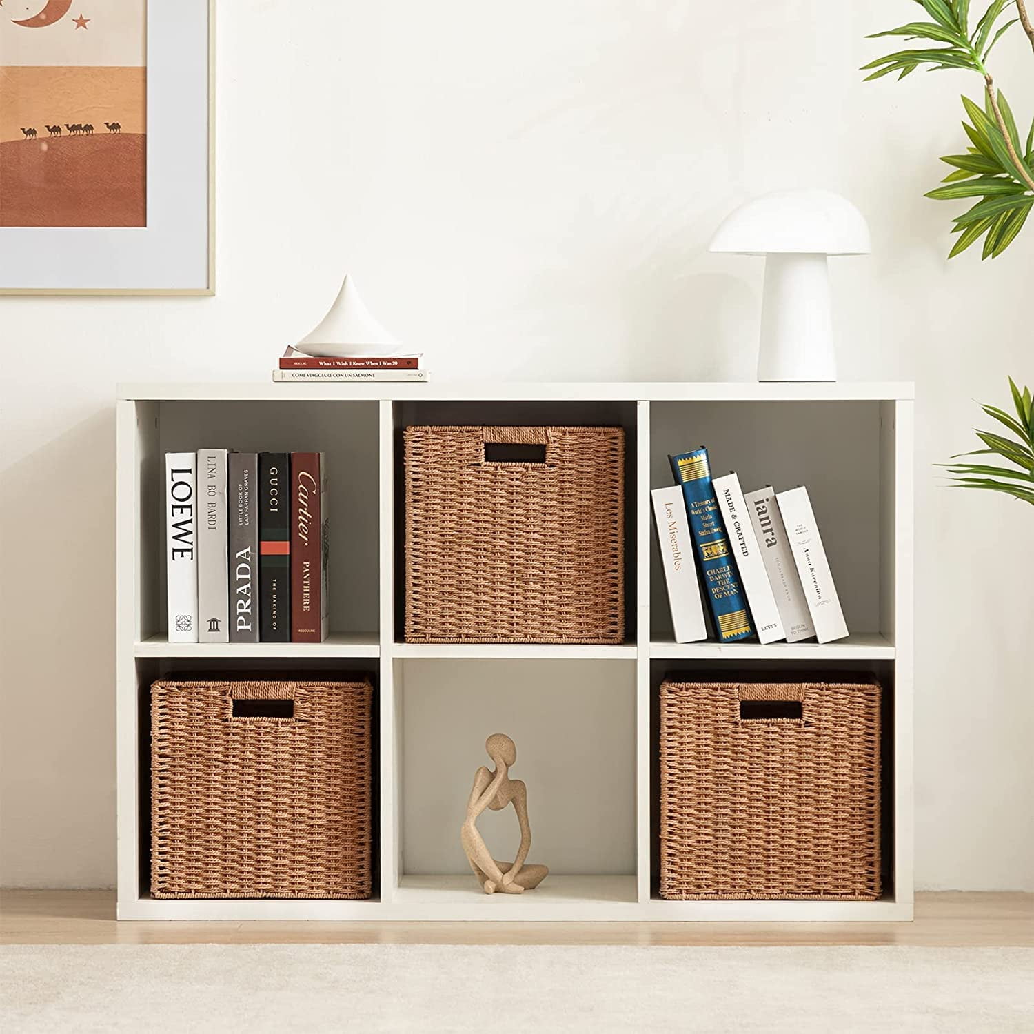 HBlife Wicker Baskets, Set of 3 Foldable Hand-Woven Paper Rope Storage Baskets, Caramel