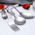 thumbnail image 3 of 3pcs Curved Handle Spoons and Fork Set Serving Spoons Stainless Steel Silverware, 3 of 8