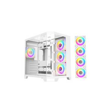 DIYPC ARGB-N8-W White Dual USB3.0/ 1 xType C Tempered Glass ATX Gaming Computer Case w/ 4 xTempered Glass Panel and 4 x ARGB PWM Fans (Pre-Installed)