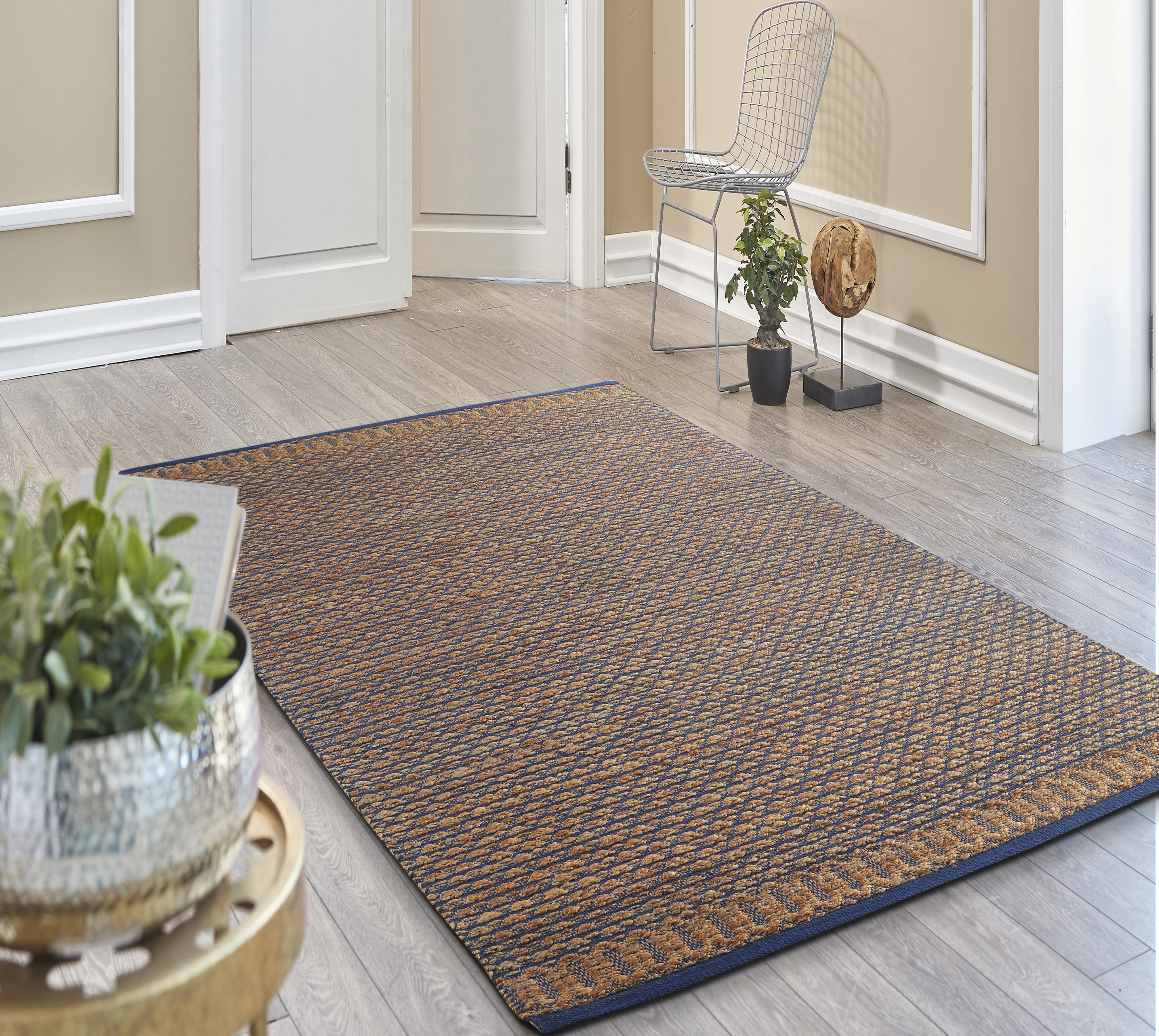 Woven Paths Ollie 7'9" x 9'9" Brown/Blue Striped Geometric Braided Jute Indoor Area Rug