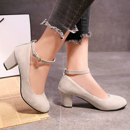 

sebulube Women Sandals Chunky Heel Sandals Suede Buckle Fashion Slip On Slip On Shoes