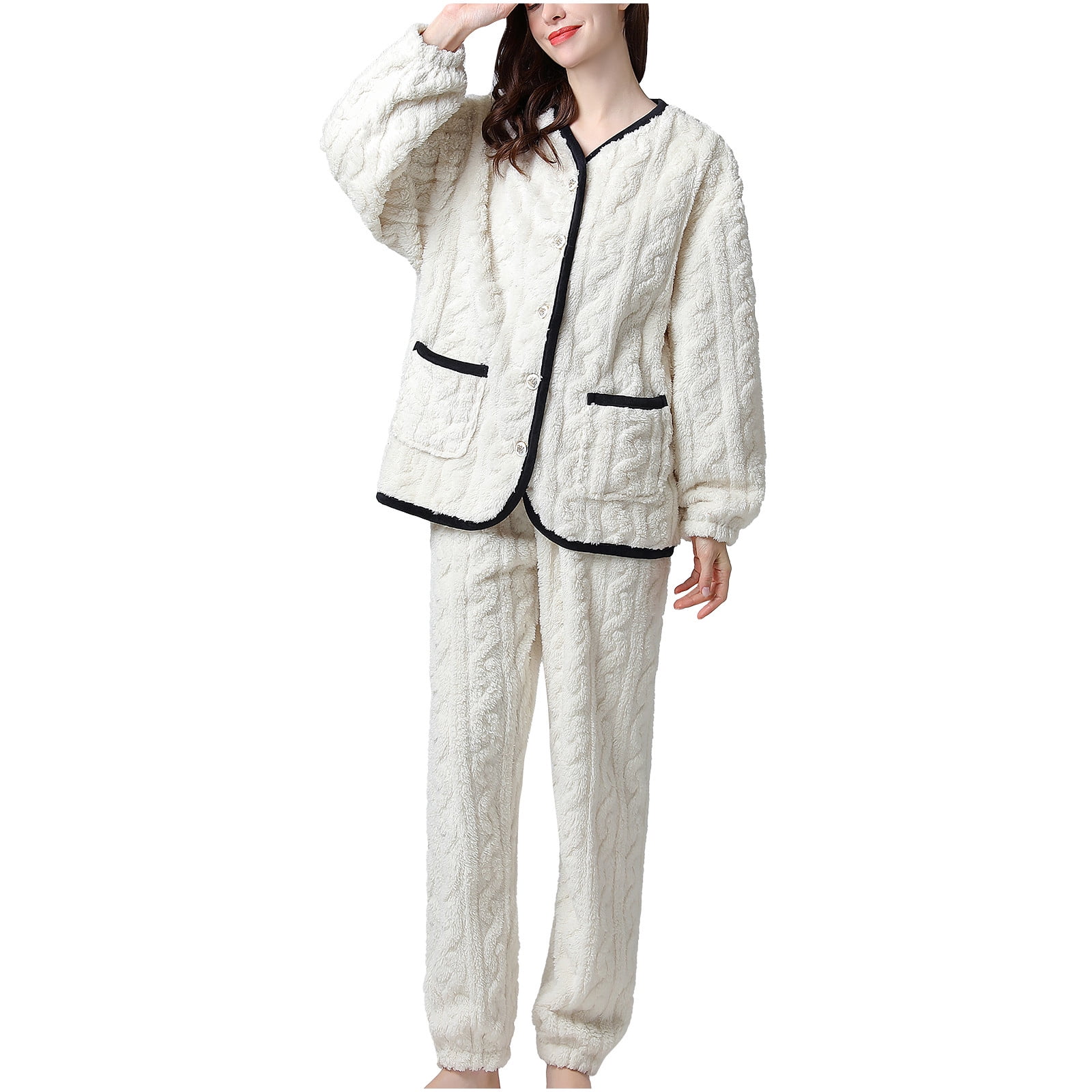 IROINNID Savings Pajamas for Women Couples Button Warm Winter Flannel ...