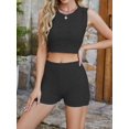 thumbnail image 5 of Womens 2 Piece Outfits Summer Knit Crop Tank Tops Beach Shorts Set Vacation Travel Resort Loungewear Black L, 5 of 9
