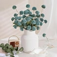 thumbnail image 4 of 12pcs Fake Silk Pompon Mum Artificial Flowers, Bulk Faux Mini Chrysanthemums with Eucalyptus Stems, for Centerpieces Wedding Fillers Champagne Arrangements Shower Decorations, Blue, 4 of 7