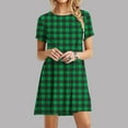 thumbnail image 2 of yillto Women Summer Tshirt Dress Casual Plaid Short Sleeve Crew Neck Knee Length Loose Comfy Dresses, 2 of 6