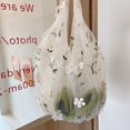 thumbnail image 3 of Pkhoxwe Embroidery Flower Handbag Transparent Mesh Shopping Bag Beach Mesh Tote Bag for Women Travel Shopping Daily Use, 3 of 7