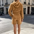 thumbnail image 6 of BRELIL Women Plus Size Two Piece Set Hoodie Shorts Matching Lounge Set Casual Summer Outfits Solid Tracksuit Travel Vacation Loungewear, Khaki L, 6 of 8