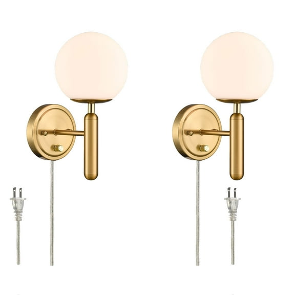 Claxy Gold Wall Mount Light with Globe Milk Glass Shade Set of 2