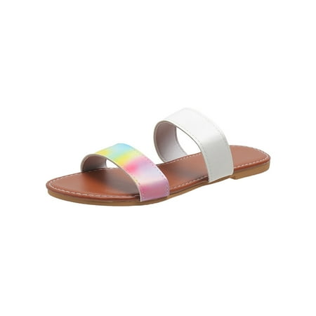 

Daeful Women s Fashion Sandal Open Toe Flat Sandals Slip On Summer Slides Shopping Lightweight Nonslip Color Block Beach Shoes White 7.5