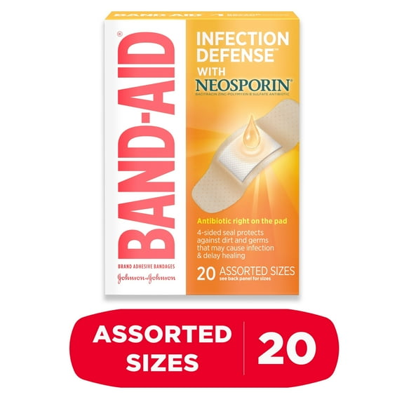 Band-Aid Brand Bandages with Neosporin Antibiotic, Assorted Sizes, 20 Count