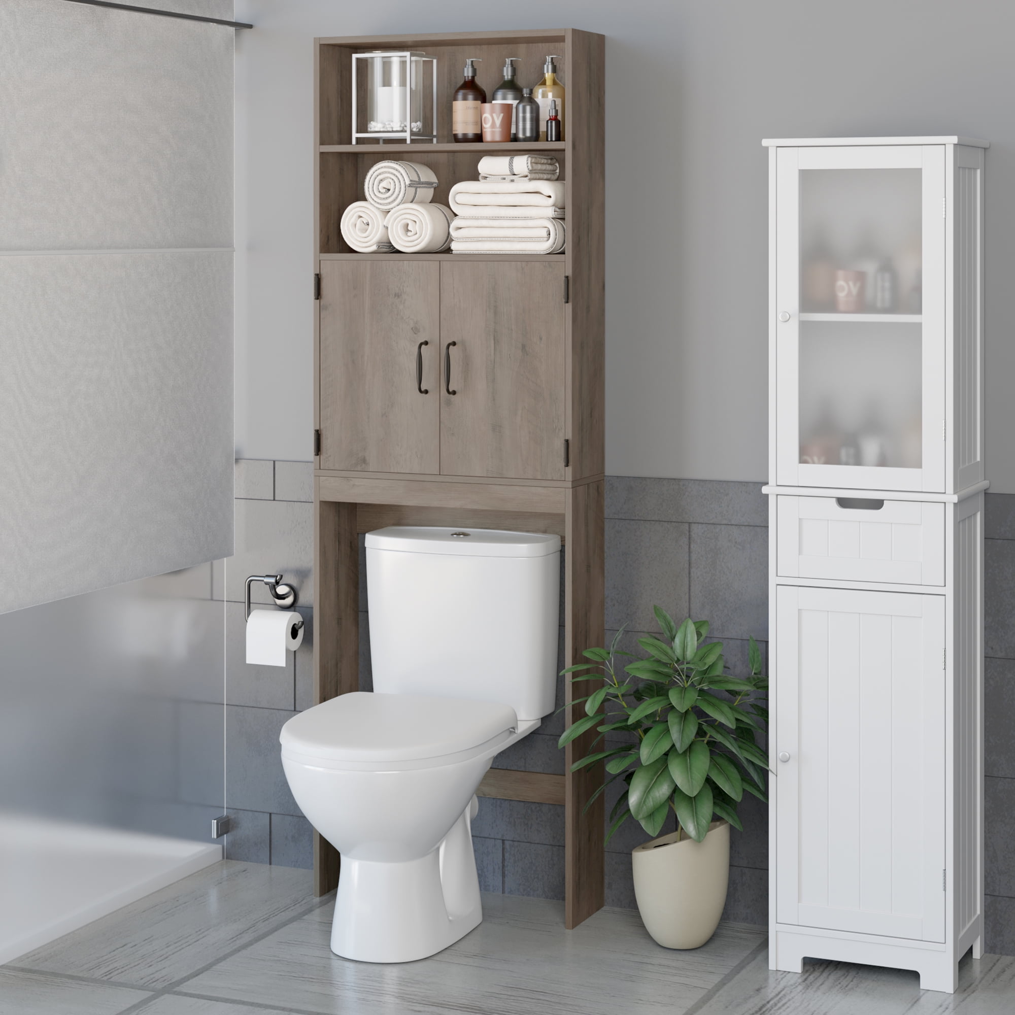 Homfa Over-the-Toilet Storage Cabinet with 2 Side Doors, Freestanding