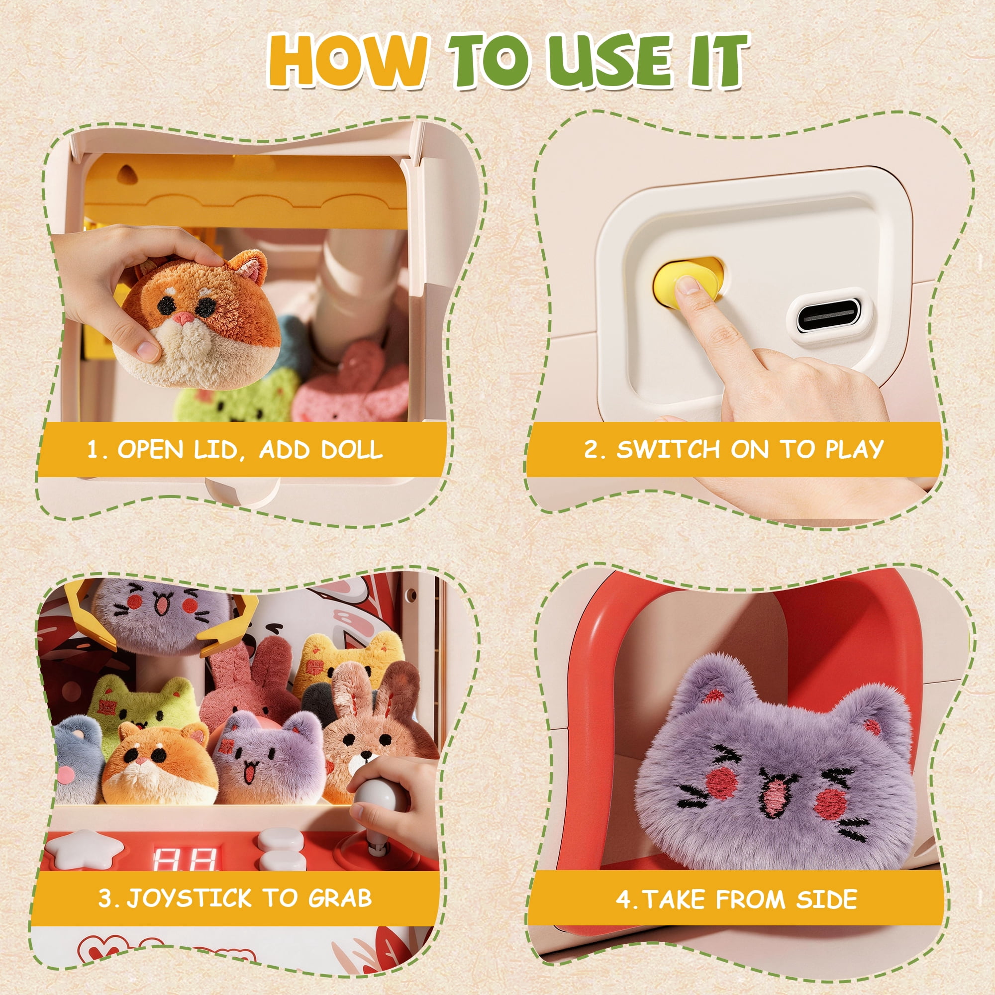 Gelomee Claw Machine for Kids , Mini Vending Machine Toys for Girls, Bunny Arcade Toy with Light  Music for Boys,  Christmas Birthday Gifts Toys Aged 3+ Year Old