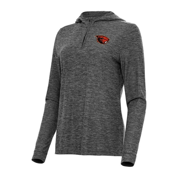 Women's Antigua  Heather Black Oregon State Beavers Daybreak Quarter-Zip Hoodie