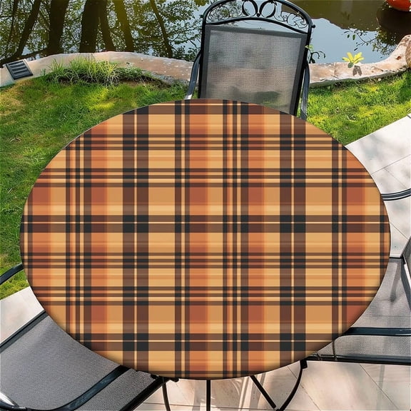 Round Fitted Tablecloth with Elastic Edge, 36"-60" Waterproof Stain Resistant Table Cover for Indoor, Outdoor, Picnic, Dining, Camping, Party, Holiday, 48inch, Warm Plaid