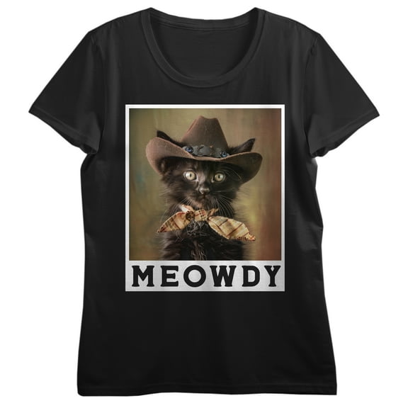 Cowboy Cat Meowdy Crew Neck Short Sleeve Women's Black T-shirt-Medium