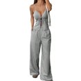 thumbnail image 3 of Women'S 2 Piece Outfit Lace-Up Sleeveless Backless Tank Top and Wide Leg Drawstring Pants Set Club Outfit Grey L, 3 of 9
