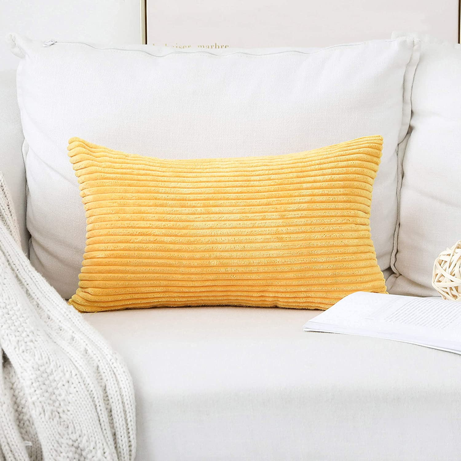 Yellow Pillow Covers 18x18 Super Soft Decorative Striped Corduroy Mustard Throw Pillows for Couch Set of 2 45x45 cm Sunflower Yellow Walmart
