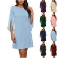thumbnail image 1 of WRKEKC Women's Chiffon Blend Dress Round Neck Half Sleeve Color Block Office Work Dress, 1 of 8
