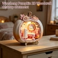 thumbnail image 3 of Pink Pumpkin Shaped 2D Wooden Ornament with LED Light, Mini Ghost Room Scene Woodcraft, Cute Pastel Halloween Desktop Decor for Tiered Tray, Shelf, Fall Home Party Decoration, 3 of 5