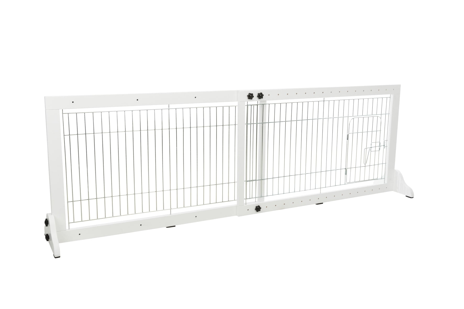 TRIXIE Expandable Wooden Freestanding Pet Gate with Pet Door, Expands to 71" Wide, White
