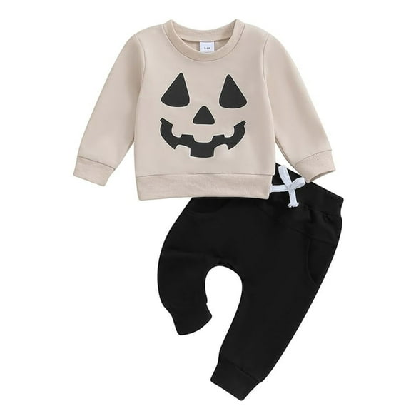 Mercatoo Toddler Boy Girl Halloween Clothes Set Long Sleeve Pumpkin Prints Sweatshirt Casual Pants 2Pcs Fall Kids Outfit
