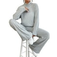 thumbnail image 2 of Conjuntos de 2 Piezas para Mujer para Otoño: Suéter de Punto de Viaje, Pantalones Anchos y Chándal para Estar en Casa. Gris M, 2 of 9