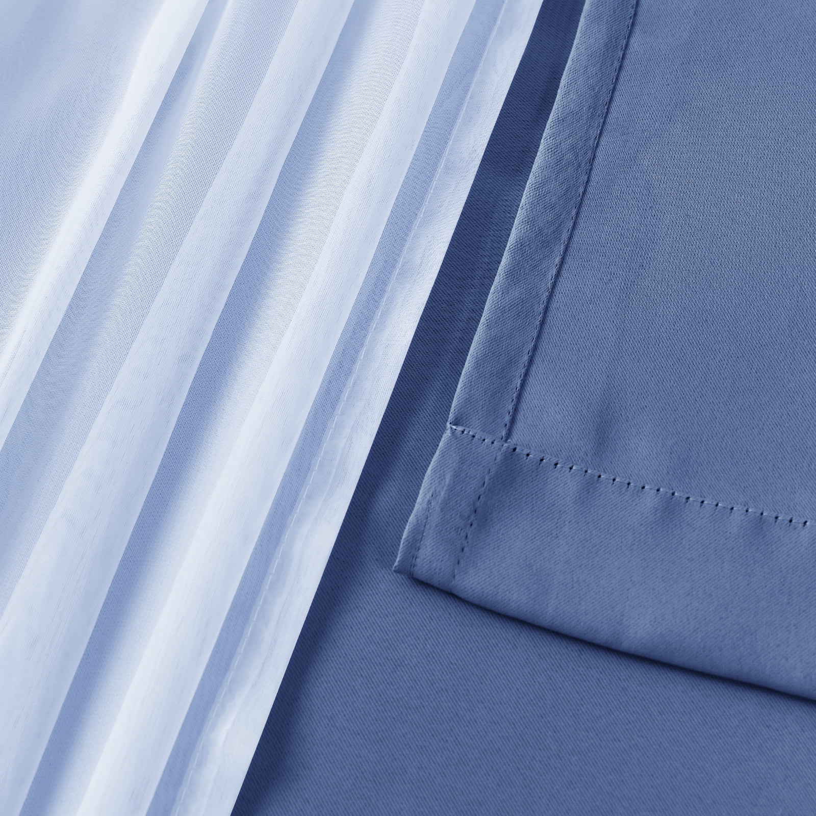 Hiasan Blackout Curtains with Sheer 84 Inches Long, Grommet Thermal Insulated Mix & Match Double Layer Window Curtains for Bedroom, Living Room, 2 Drape Panels with Tiebacks, Dust Blue, 52W X 84L