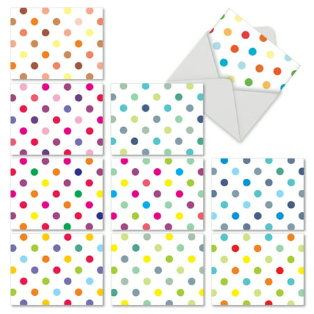 M6569TYG M6569TYG Happy Dots' 10 Assorted Thank You Note Cards Featuring Multiple Dots in Multi Colored Hues on a White Background with Envelopes by The Best Card