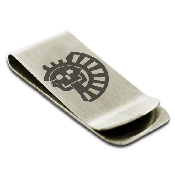 Stainless Steel Aztec Chief Tribe Rune Engraved Money Clip Credit Card Holder