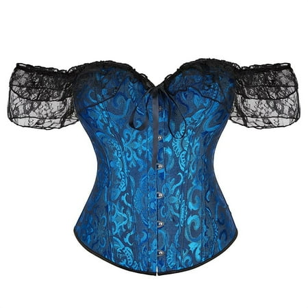 Audhol Western Corset Top Women Floral Lace off Shoulder Corset Bustier Boned Overbust Corset Bodyshaper Top Corset Tops for Women Dark Blue 3XL